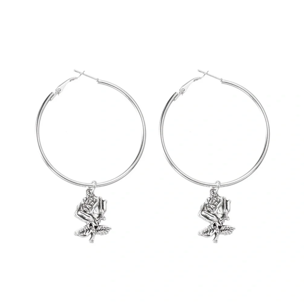 *SWAYZE* Anti-Silver Rose Fashion Hoop Earrings